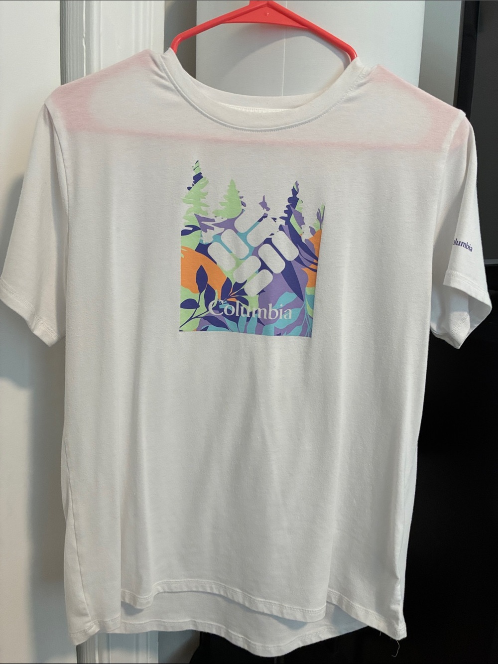 Columbia White Tee with Multicolor Nature Graphic
